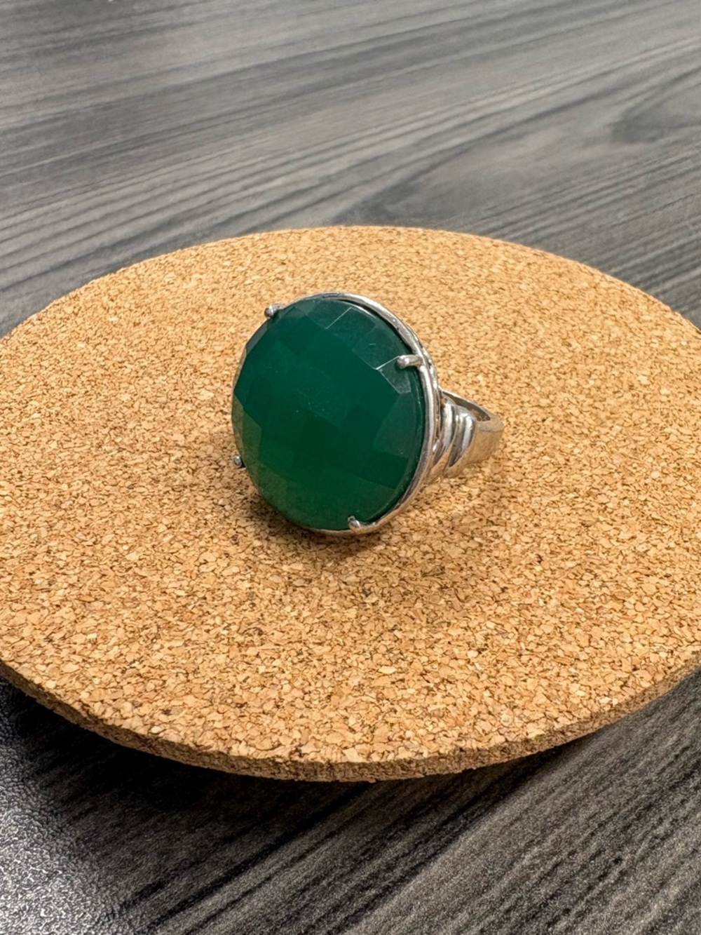 Sterling Silver Green Onyx Stone Cocktail Ring